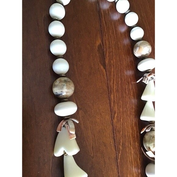 Vintage Miriam Haskell Earth Tone Stone Glass Bead Shell Necklace Boho Chunky - Picture 3 of 13